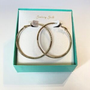 Gallery Gold Simple Gold‎ Tone Textured Hoop Pierced Earrings